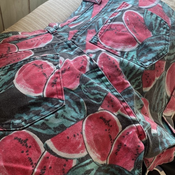 american apparel fruit jean shorts print watermelon women 30 31 denim black S - Picture 9 of 10
